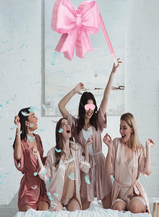 Threan Bow Piñata Bow Party Piñata with Bat Stick Blindfold Mask Conquette Birthday Centerpieces Decorations for Bridal Shower Wedding Anniversary Engagement Supplies(Pink) - Image 5